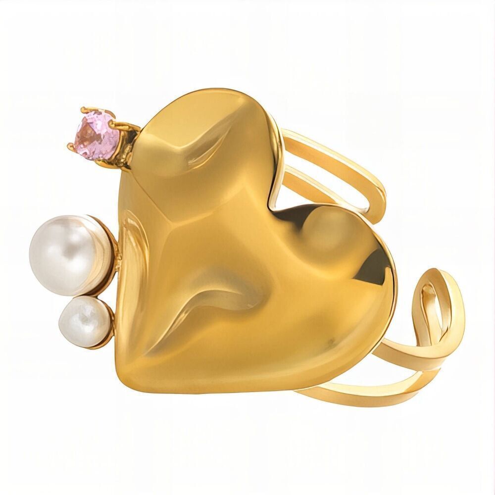 18K Gold Plated Women's Heart Shape Finger Ring Open Back Love Jewelry Everyday